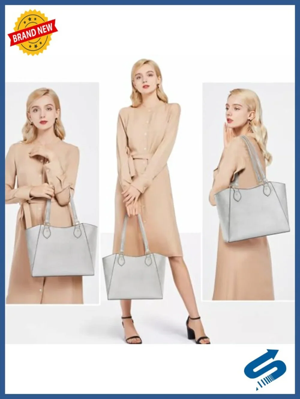 PU Leather Large Tote Bag, Shoulder Handbag with Gold Tone Hardware,